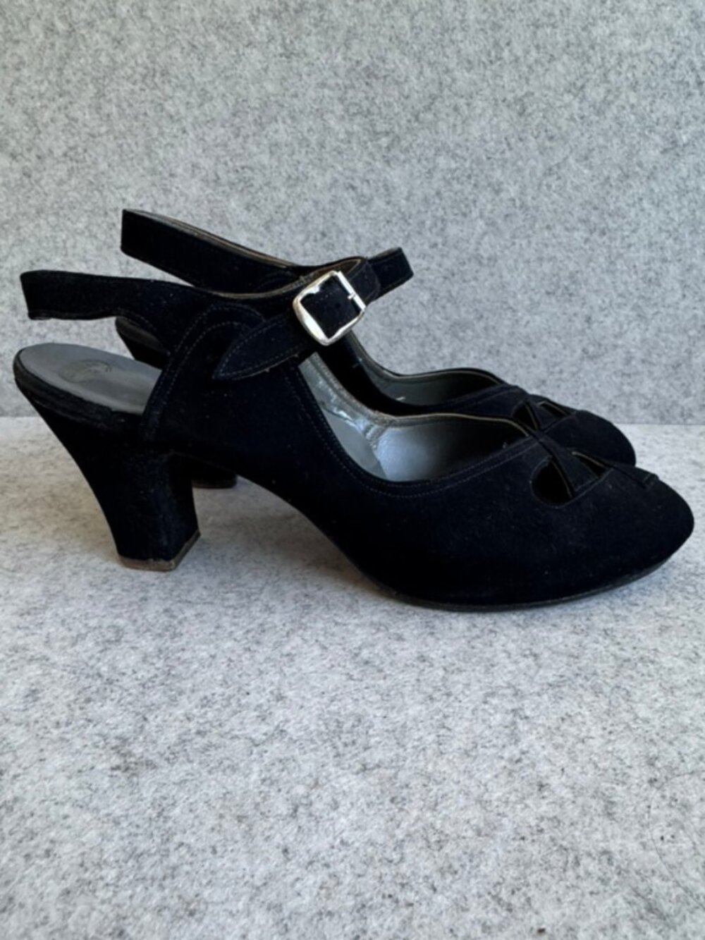 Vintage 1950's Natural Poise Back Suede Heels, 7.5